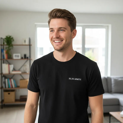 T-shirt met datum in Romeinse cijfers